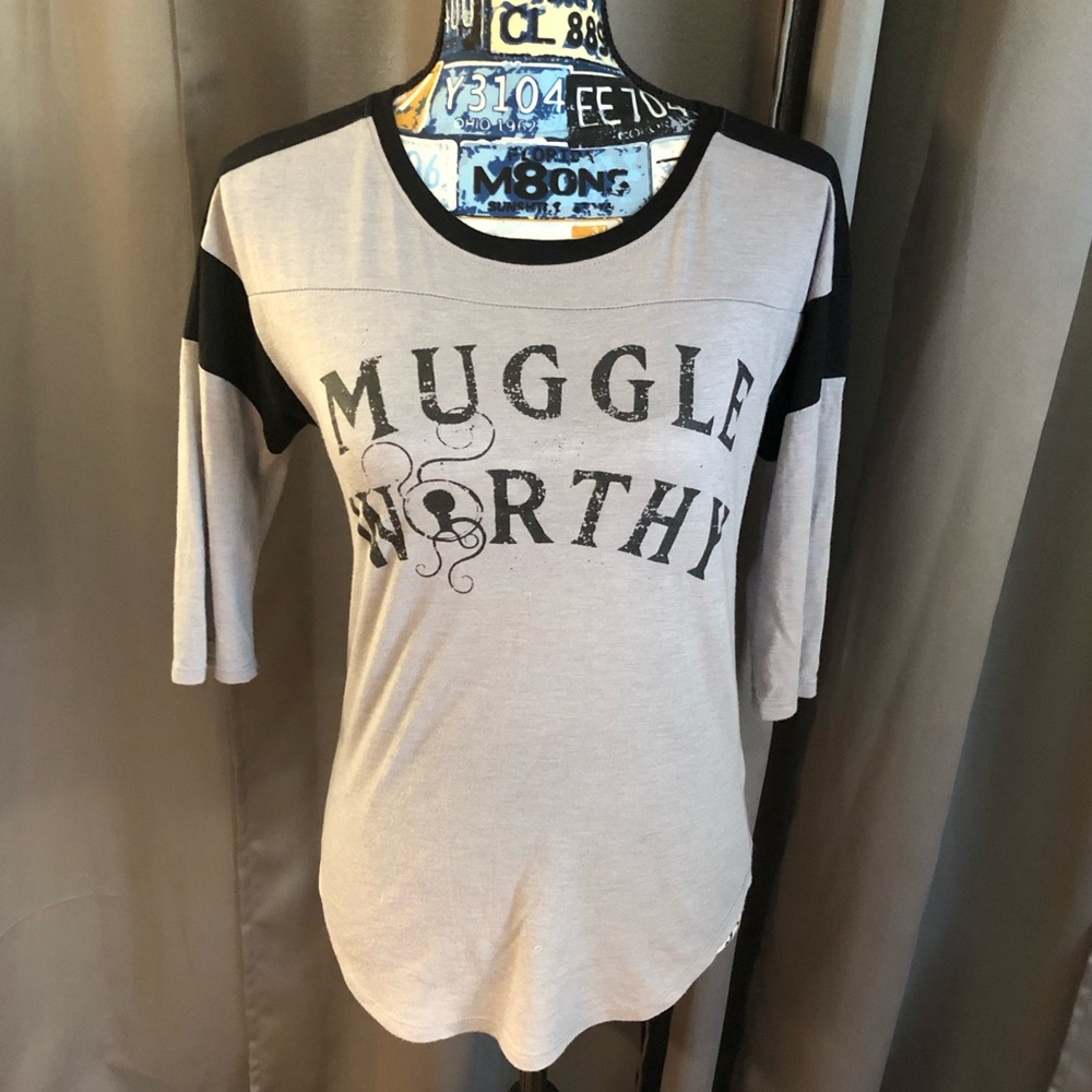 Fantastic Beasts Gray and Black Muggle Worthy 3/4 Sleeve Shirt Top
